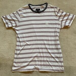 Barney Cools Mens Striped T-Shirt White Burgundy Short Sleeve Crewneck Small